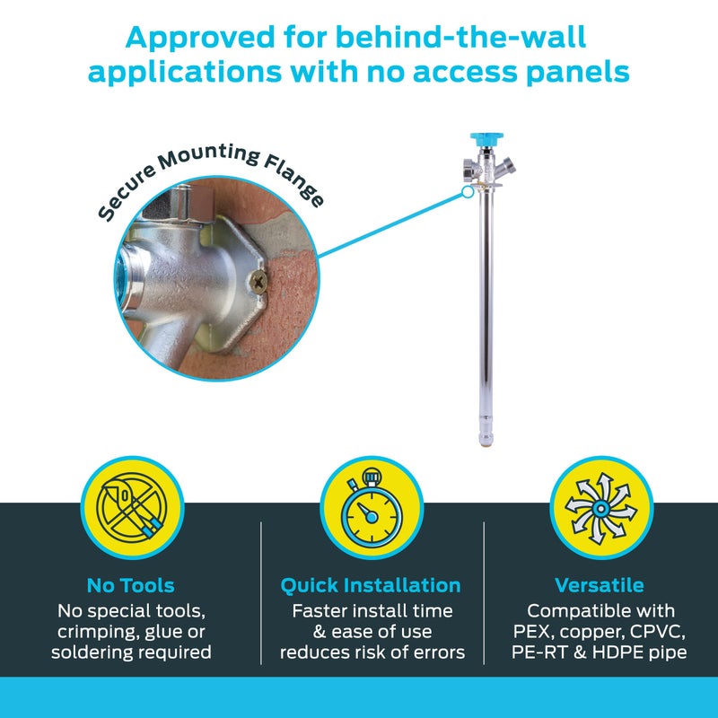 SharkBite صنبور شيركبايت 15 بوصة خالي من الصقيع، 1/2 × 3/4 بوصة MHT، تركيب نحاسي بالضغط، أنبوب PEX، نحاس، CPVC، PE-RT، HDPE، 24637LF - Image 3